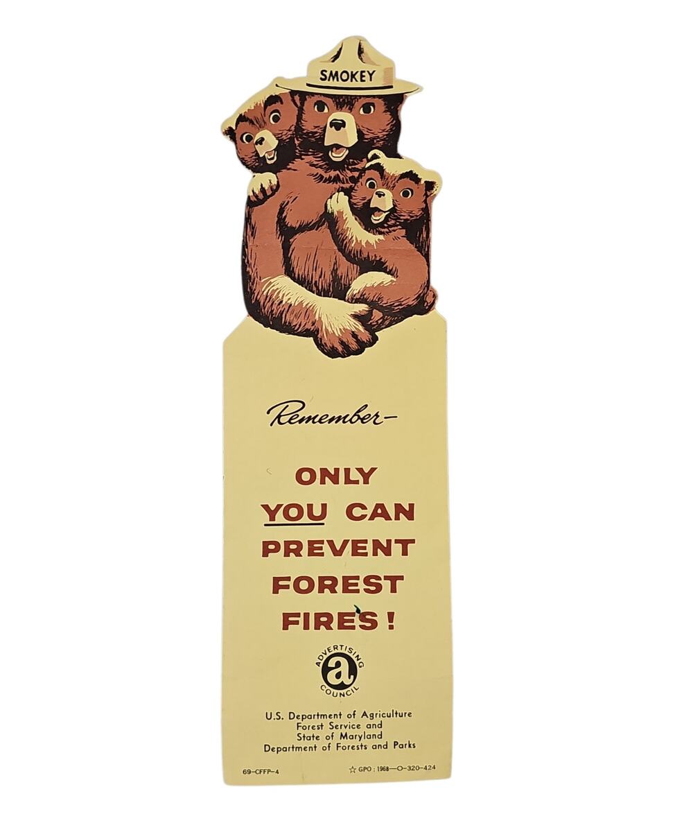 Vintage 60s Smokey the Bear Paper Bookmark Prevent Forest Fires